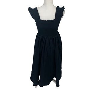 Petite Plume Navy Blue Margaux Twill Smocking Midi Dress Small Cotton Women's